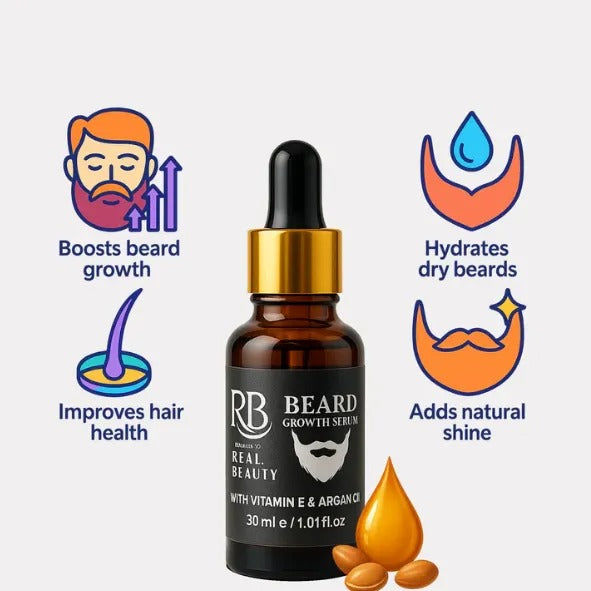 Real Beauty Beard Growth Serum For Men With Vitamin E and Argan Oil - 30 ml