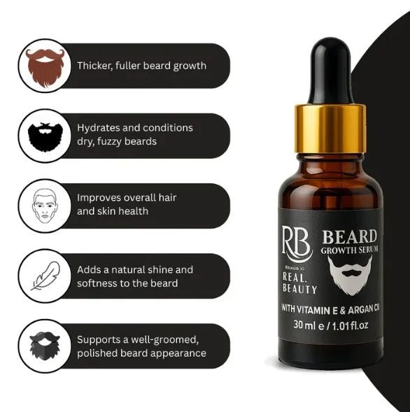 Real Beauty Beard Growth Serum For Men With Vitamin E and Argan Oil - 30 ml