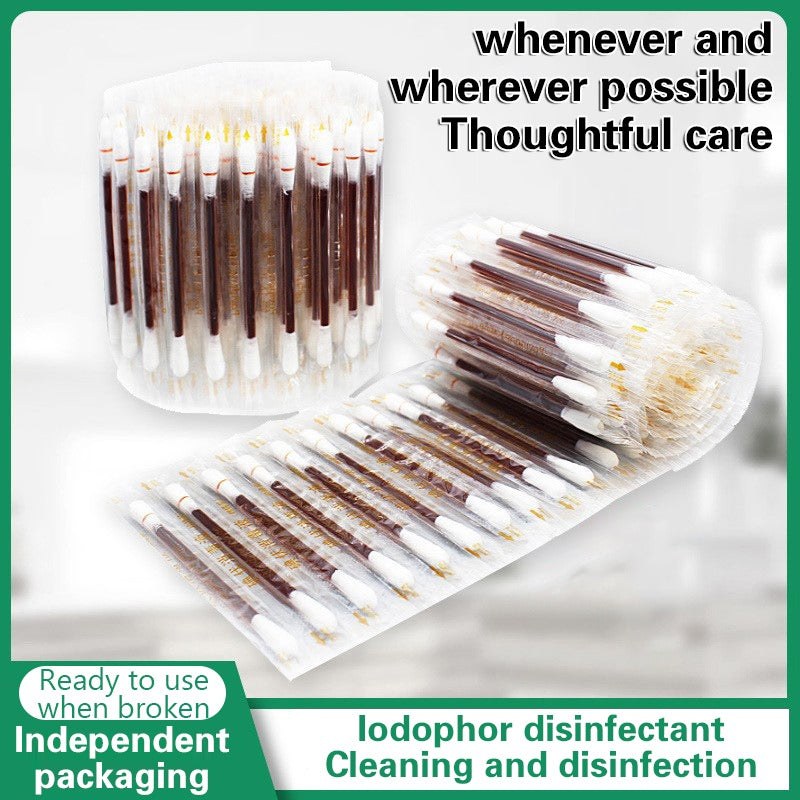50PCS Medical Alcohol Disposable Emergency Cotton Swab Sticks – Iodine Disinfected First Aid Swabs